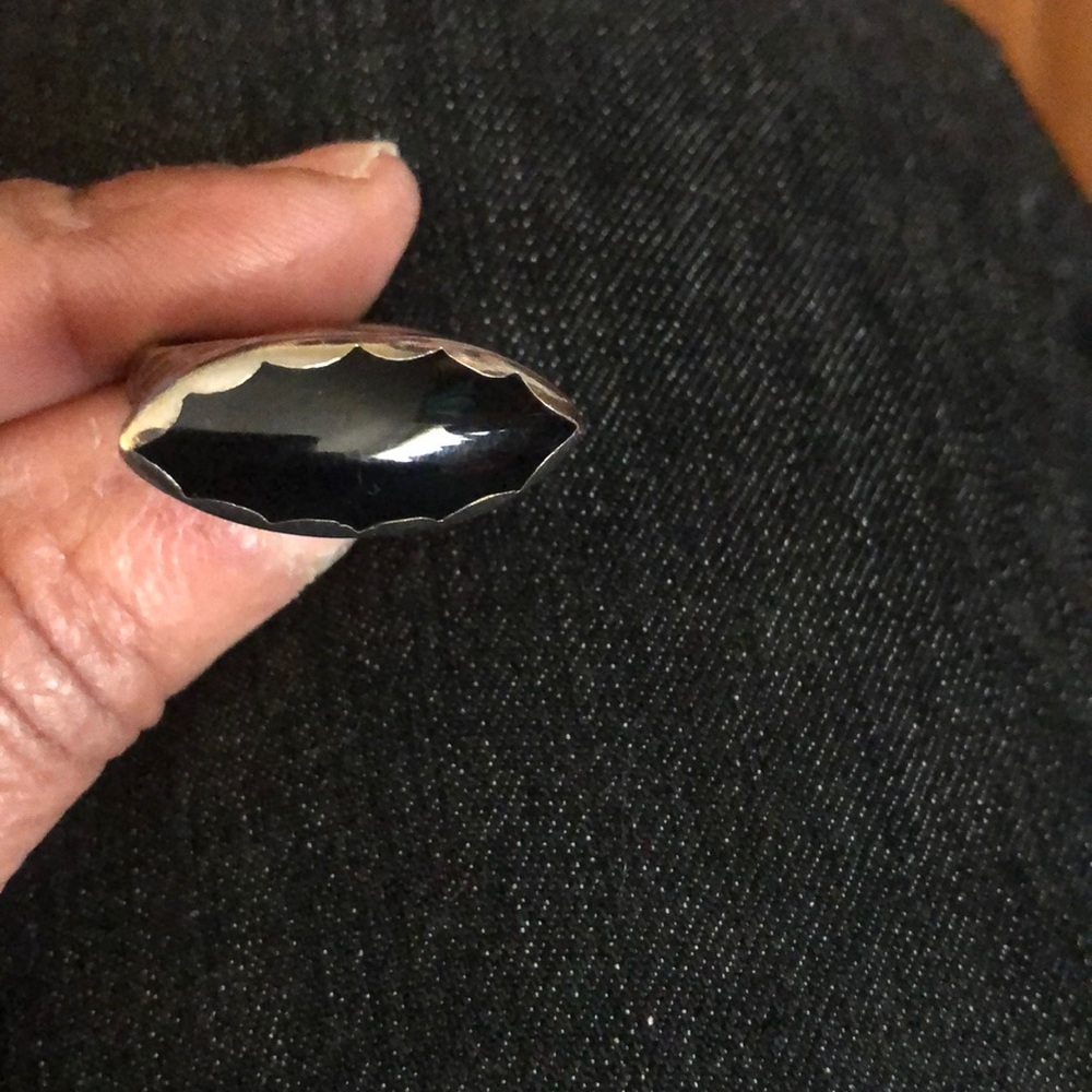 Sterling Silver Ring Black leopard print detail